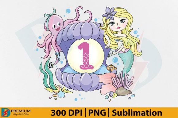 1 Birthday Girl PNG Design with a Mermaid Theme: A Versatile Digital Asset for Creative Projects