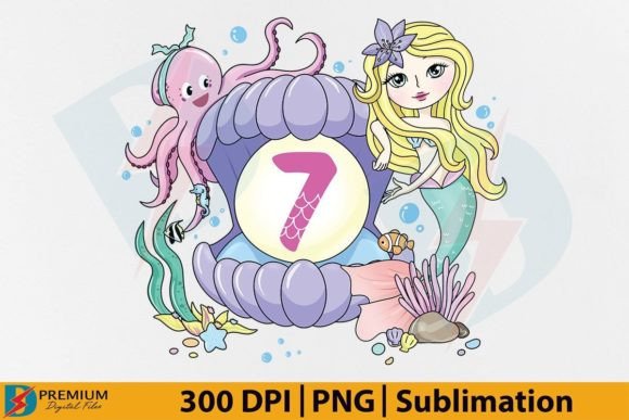 7th Birthday Mermaid PNG Sublimation