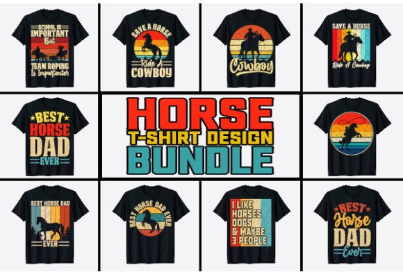 Riding Horse T-Shirt Design Bundle